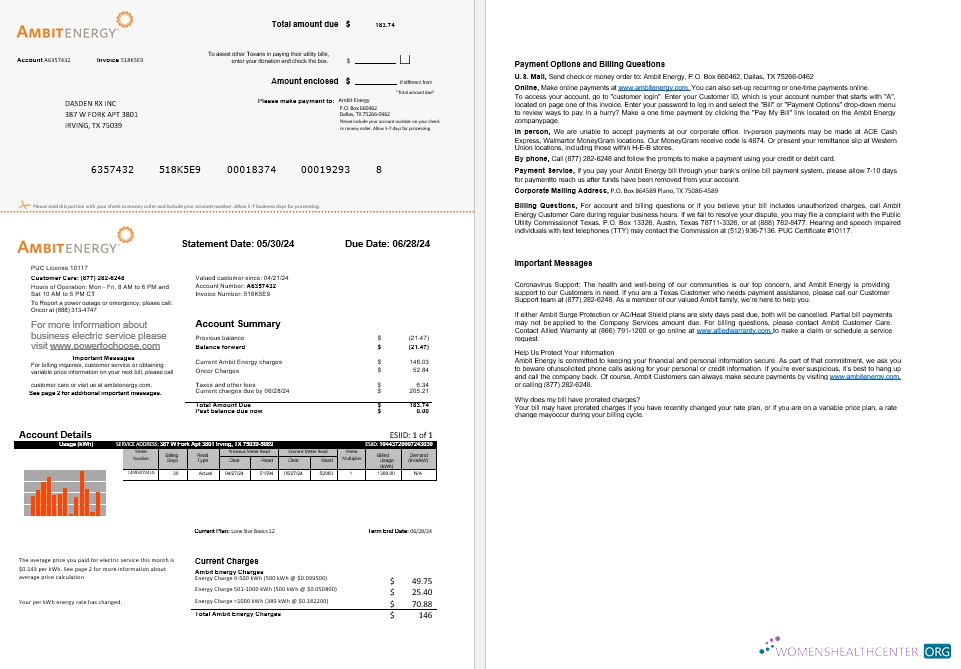 Download USA Ambit Energy business utility bill Word and PDF template 1 2 pages Photoshop template